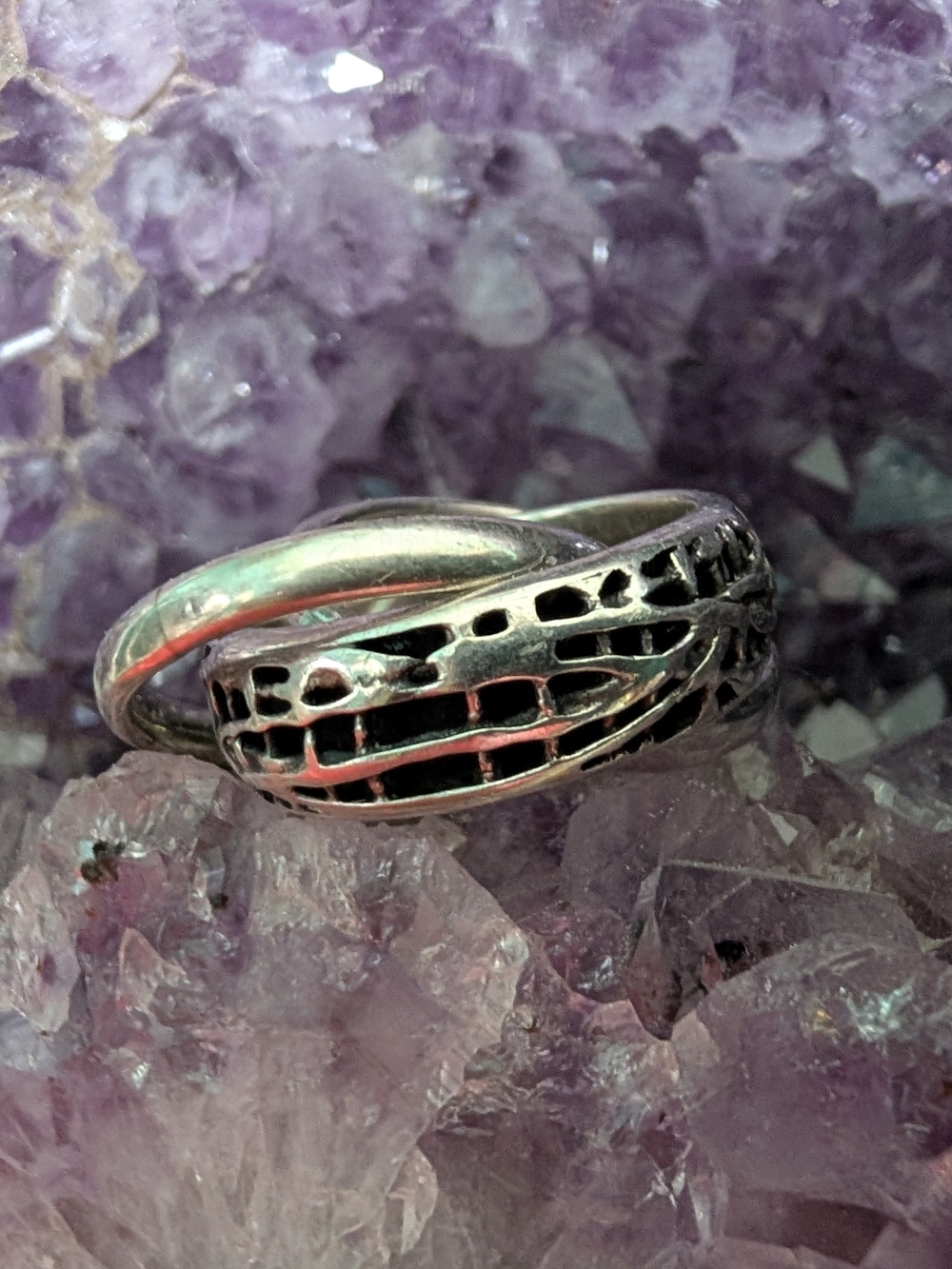 Textured Openwork Silver Women's Ring - Sculpted Design
